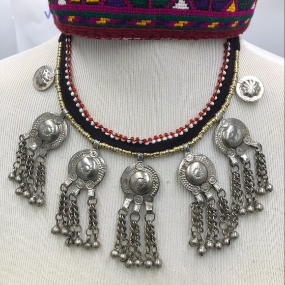 Afghan Kuchi Tribal Choker Necklace With Silver Bells, Handmade Afghan Necklace, - Picture 10 of 10